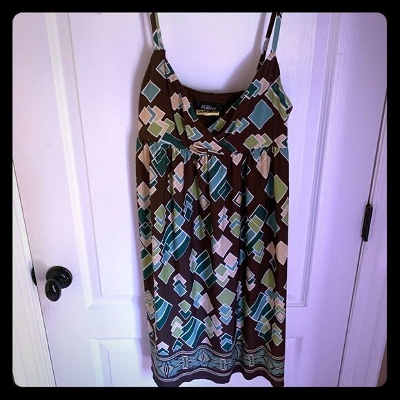 AGB geometric print brown and green retro Dress size 10 - Picture 1 of 6